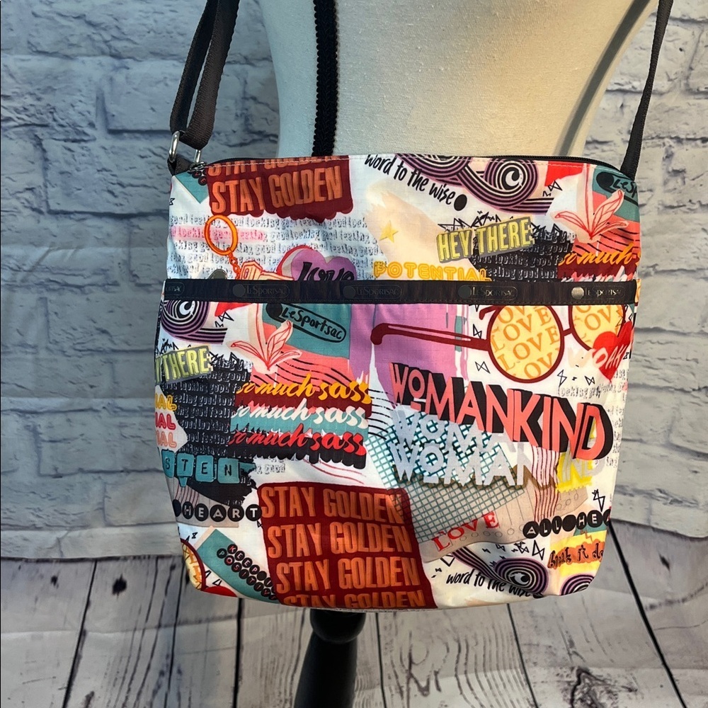 LeSportsac Shoulder Bag “Stay Golden” “Womankind” Adjustable Straps Zip Closure